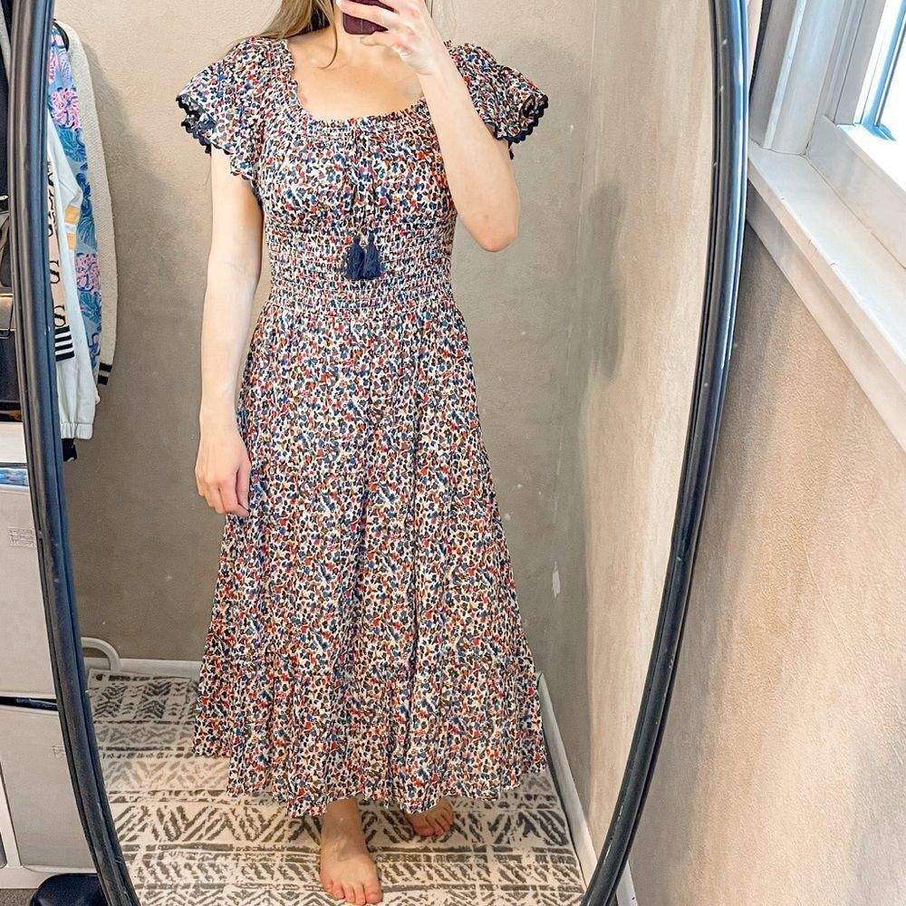 Tory Burch Wildflower Smocked Cotton Midi Dress S - Picture 1 of 10